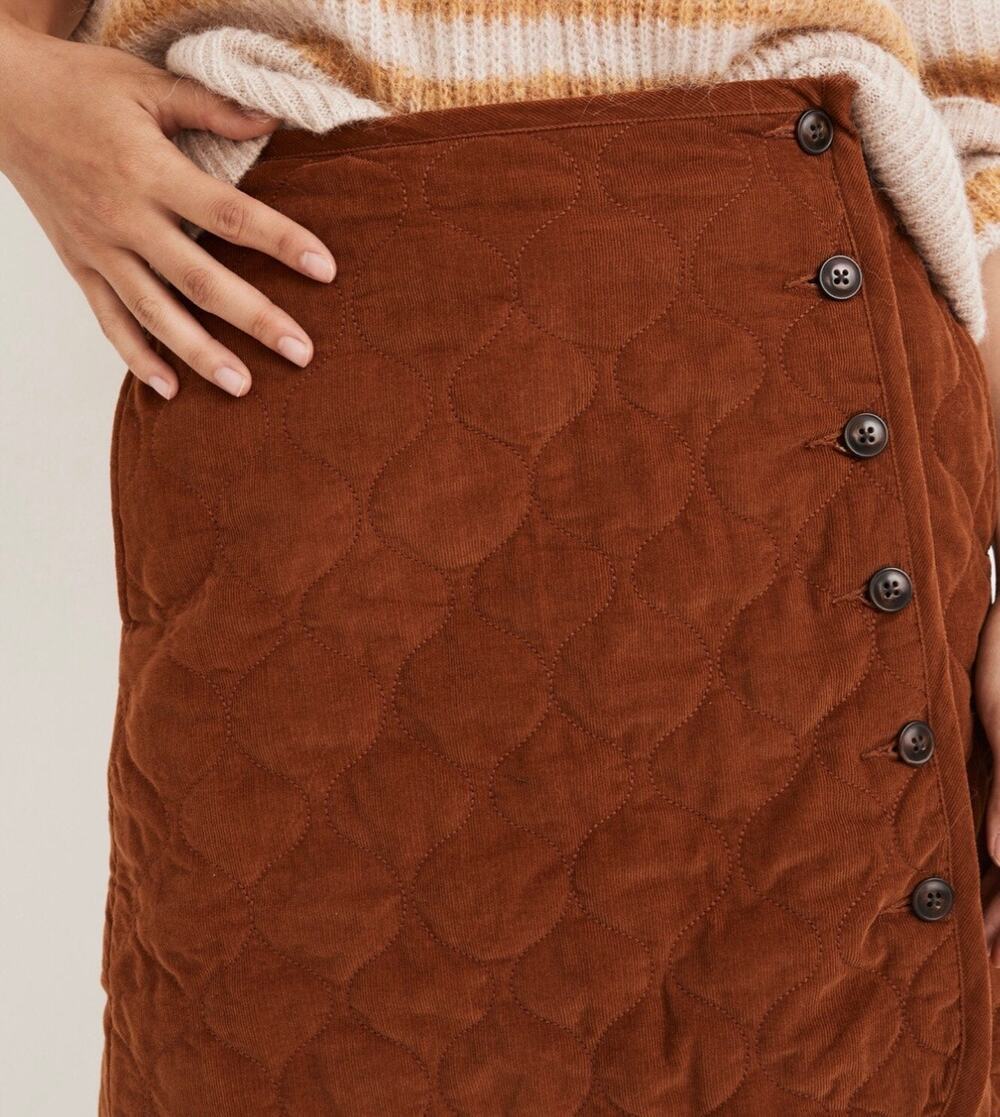 Madewell Quilted Corduroy Autumn Brown Side-Button Wrap Mini Skirt SIZE 4